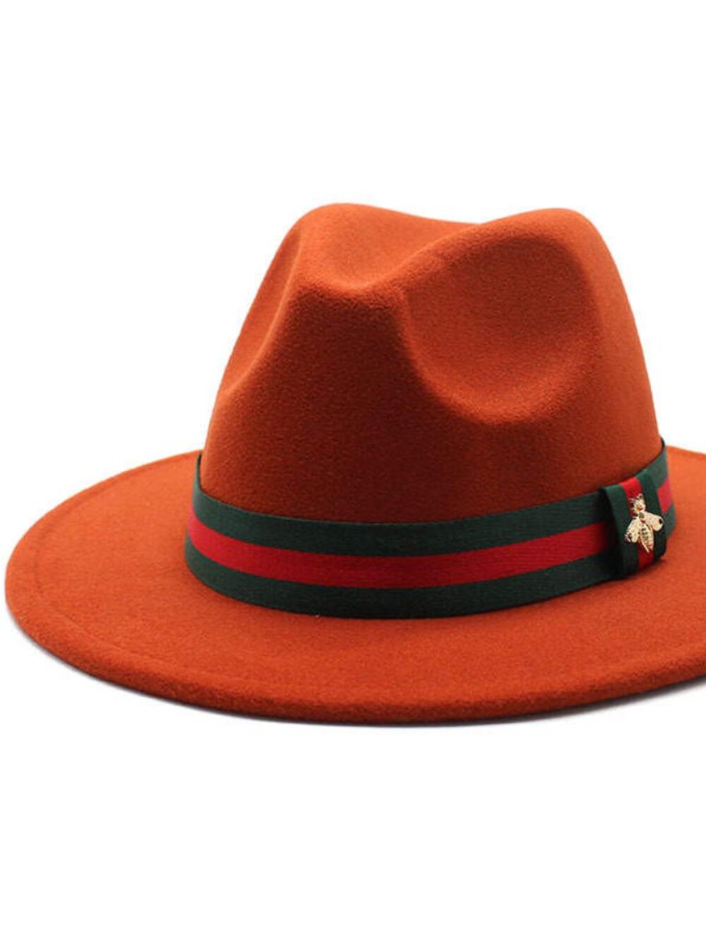 Burnt Orange Wide Brim Panama Felt Fedora Hat w/ Removable Band